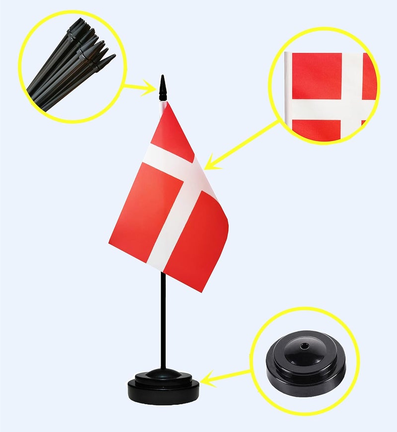 tibijoy Denmark Flags Danish Desk Flags Set Small Mini Denmark Flags Table Flag with 13" Black Pole, Black Base and Spear Top, Miniature Danish Deluxe Desktop Flag, Home Decoration, Office Decoration, - Image 3